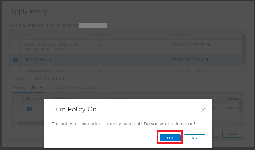 Turn Policy On? Yes