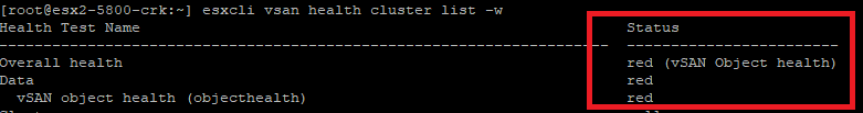 vsan health cluster status is red