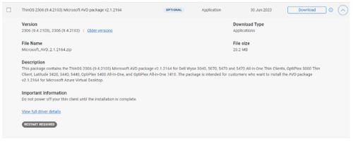 Balíček ThinOS 2306 (9.4.2103) Microsoft AVD verze 2.1.2164