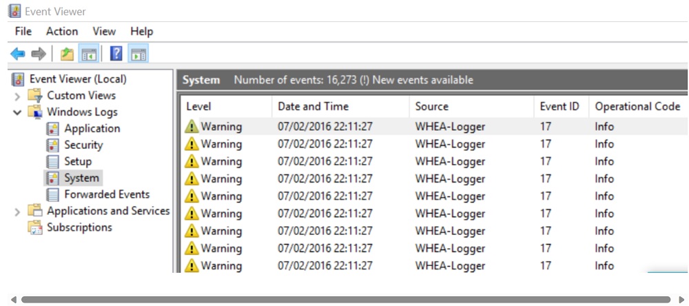 WHEA-Logger-fejlmeddelelser