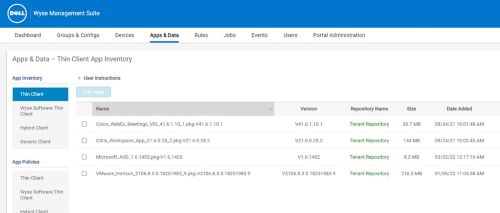 Inventario de aplicaciones de cliente delgado de Wyse Management Suite