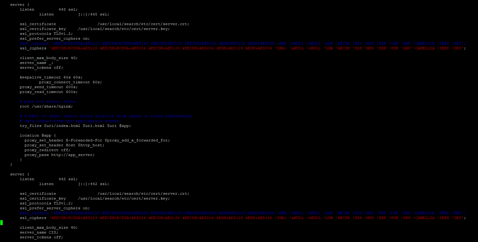 Screenshot of nginx.cis.conf file