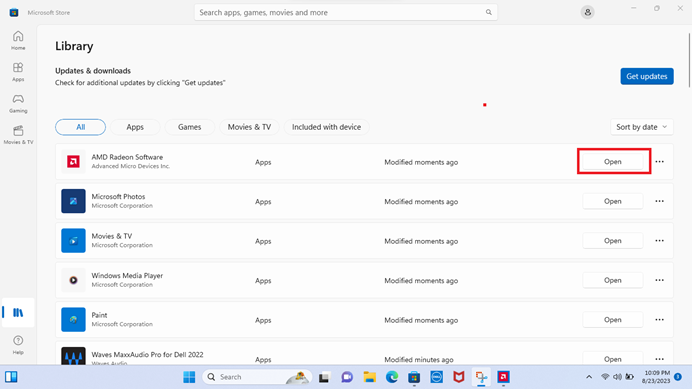 Ouverture du logiciel AMD Radeon