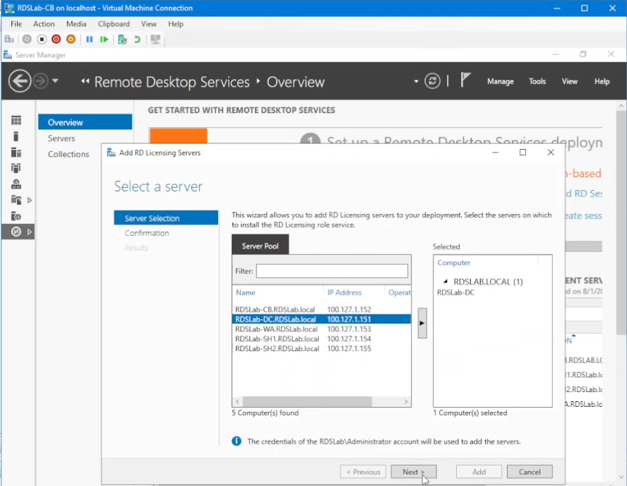 Specify the license server for the deployment by moving it to the right hand side