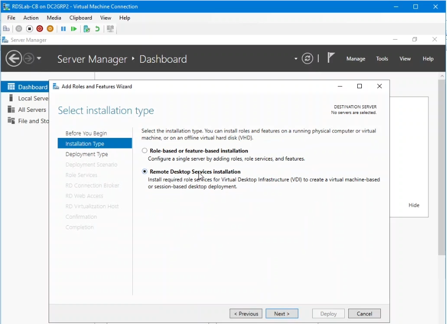 Remote Desktop Services installation을 선택합니다.