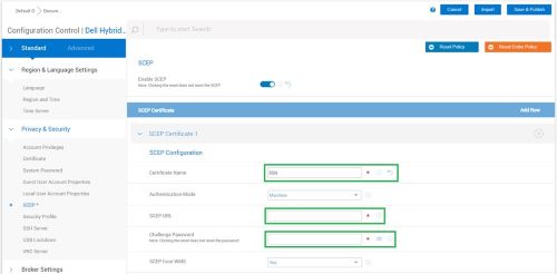 設定 SCEP URL 和密碼