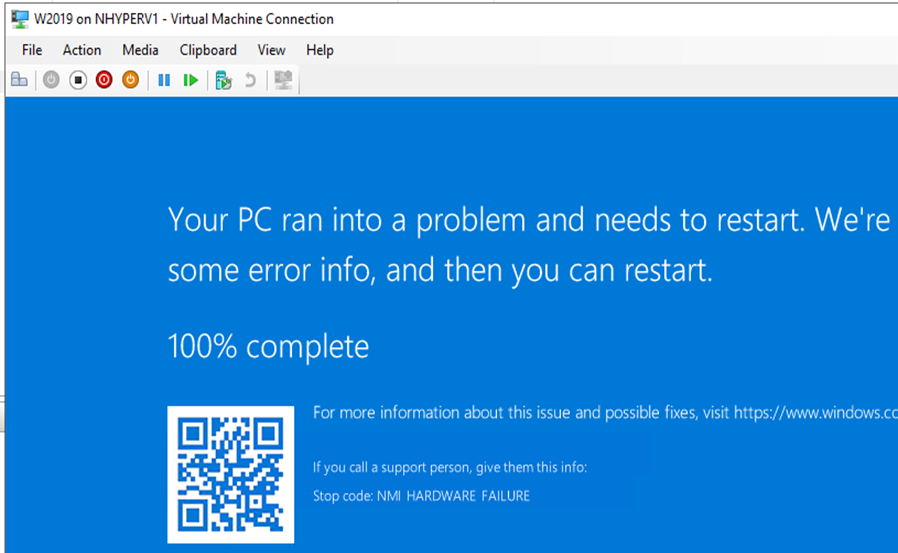 Skärmbild av den virtuella datorn i Hyper-V Manager-anslutningsskärmen
