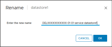 Screenshot showing the datastore rename option and format. Enter the psnt where the X's are.