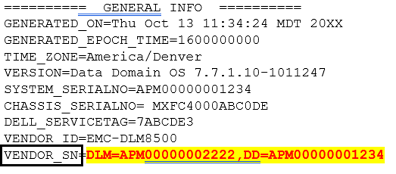 Con el resultado de ASUP de un Data Domain dedicado de DLm, busque el valor 