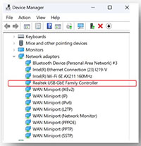 Controlador Ethernet LAN presente no Gestor de Dispositivos