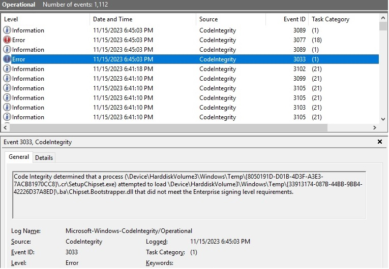 Windows CodeIntegrity 日志示例