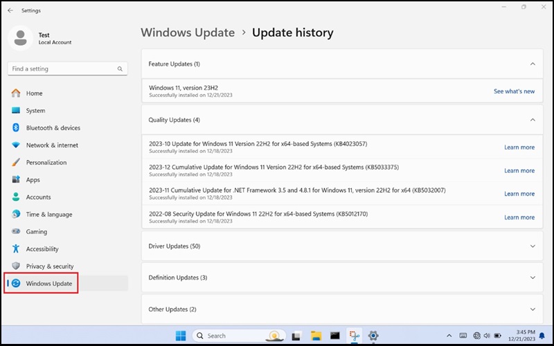 Windows Ayarları, Windows Update