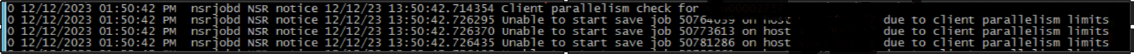 nsrjobdプロセスのデバッグを設定した後のdaemon.logに、次のようなメッセージが表示されます。