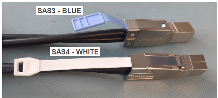 Figura 1.&nbsp; &nbsp;Comparación de cables HD mini-SAS SAS-3 y SAS-4 suministrados por Dell