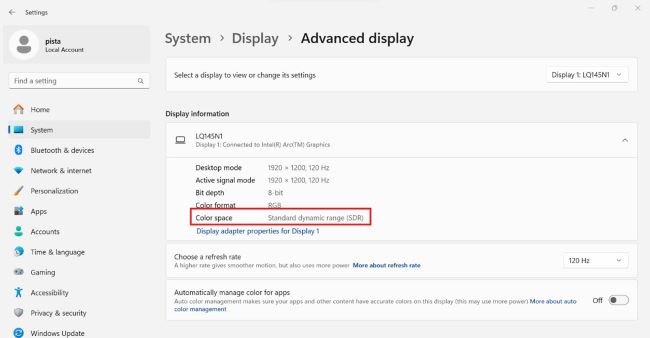 Paramètres d’affichage avancés Windows