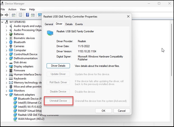 Treiberinformationen zum Windows Geräte-Manager, Gerät deinstallieren