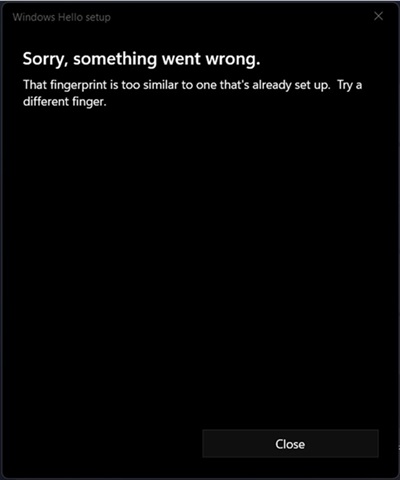Falla de configuración de Windows Hello