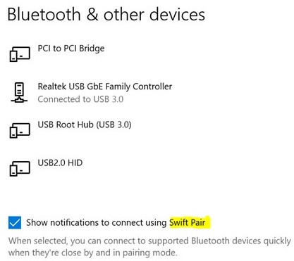 Turning on Windows Swift Pair