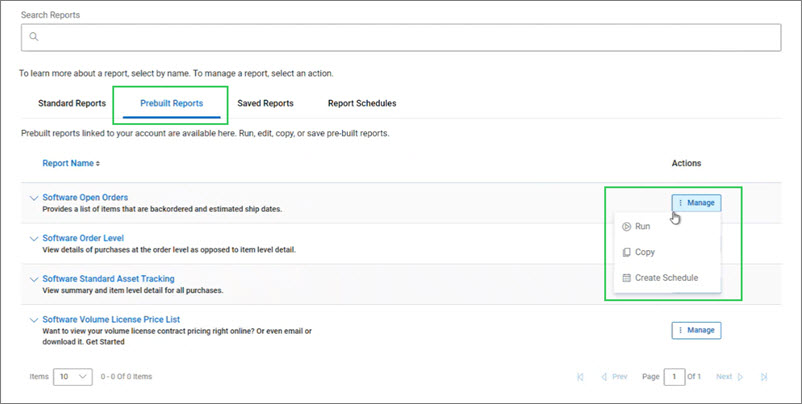 View pre-built reports