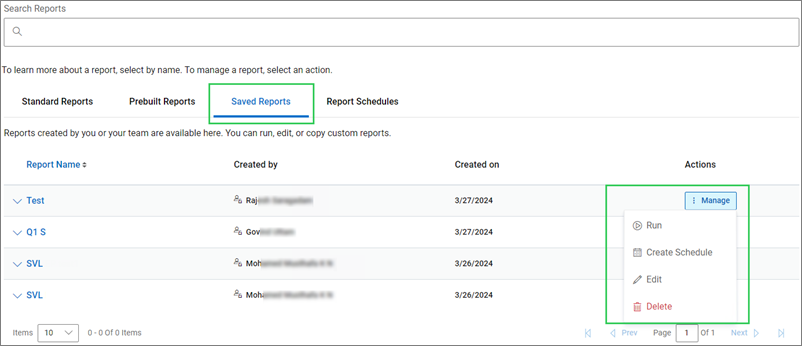 View Saved Reports