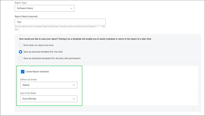 Create Report Schedule