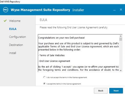 Acepte el EULA y haga clic en Siguiente