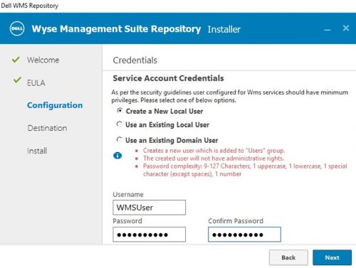 Vuelva a crear una cuenta de servicio o utilice una cuenta existente y haga clic en Siguiente.