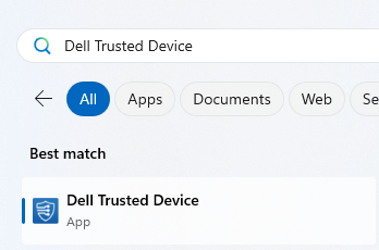 Dell Trusted Device -laitteen hakeminen Windowsin Käynnistä-valikosta
