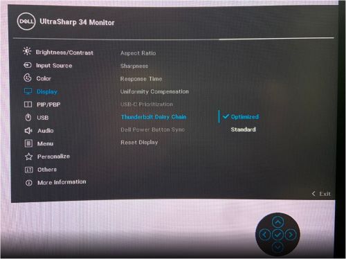 U3425WE OSD Thunderbolt Daisy Chain set to Optimized