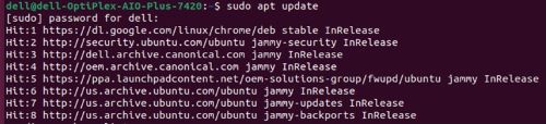 Zadejte příkaz sudo apt update.