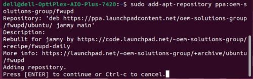 Zadejte příkaz sudo add-apt-repository ppa:oem-solutions-group/fwupd