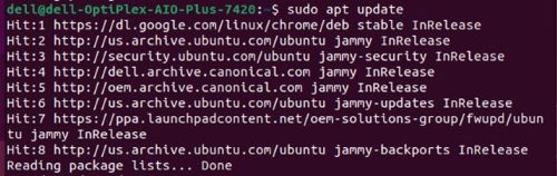 Zadejte příkaz sudo apt update.