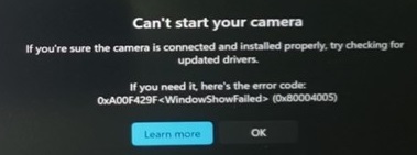 Can’t start your camera