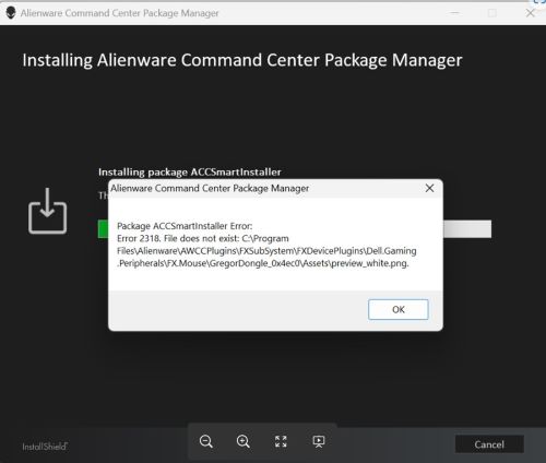 Messaggio di errore durante l'installazione di Alienware Command Center v6.3