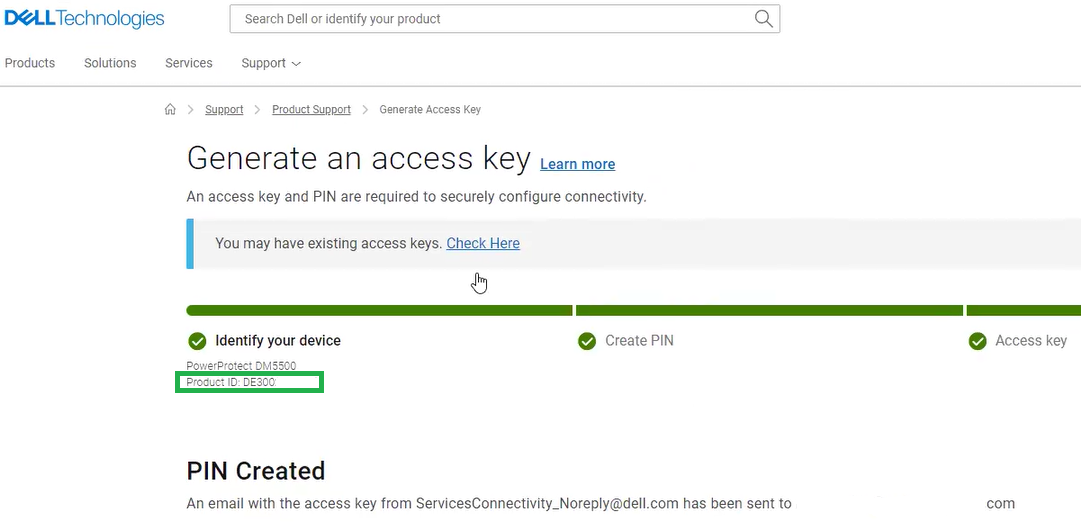 Access Key generated for the Product ID.