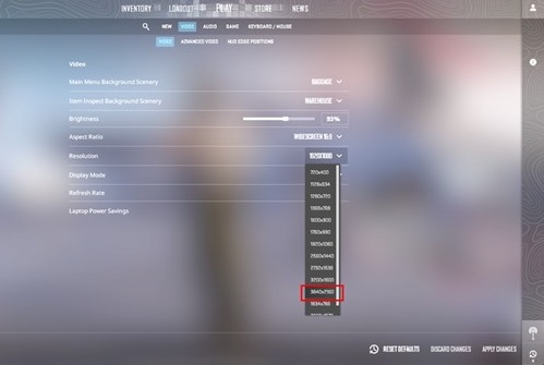 Selecting 4K Resolution in game settings