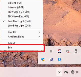 Uscita dell'applicazione Dell PremierColor dalla barra delle applicazioni