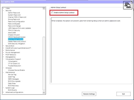 Verrouillage de la configuration administrateur