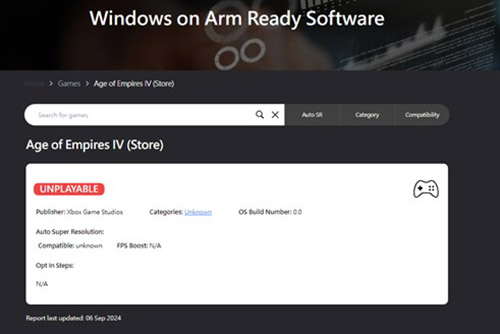 Wondows on Arm Ready Software Games Results スクリーンショット