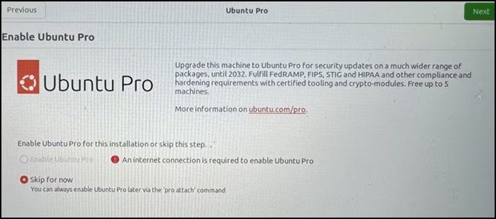 Включение Ubuntu Pro