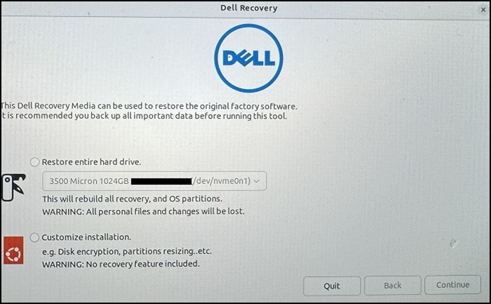 Меню восстановления Dell