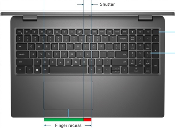Vermeiden Sie es, das LCD im Verschlussbereich (rot) anzuheben. Es wird empfohlen, neben dem Verschlussbereich eine Fingermulde zu verwenden (grün).