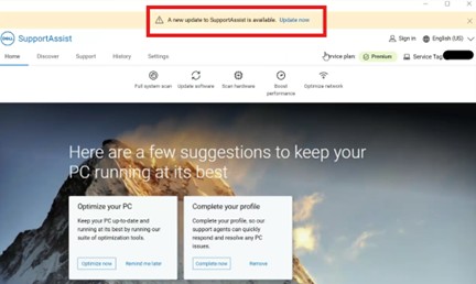 À l’aide de la bannière qui s’affiche lorsque SupportAssist est lancé pour la première fois