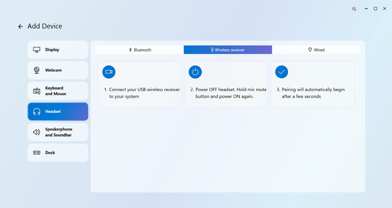 Dell Display & Peripheral Manager empfiehlt, das Headset auszuschalten, die Stummschalttaste des Mikrofons gedrückt zu halten und das Mikrofon wieder einzuschalten