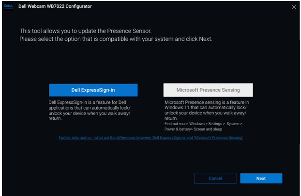 Dell WB7022 Ultrasharp Webcam Presence Sensing Management and