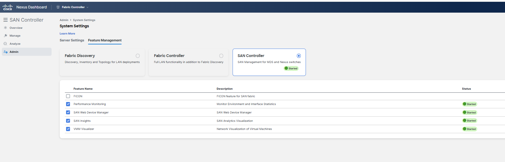  Interfaccia utente di Fabric Controller