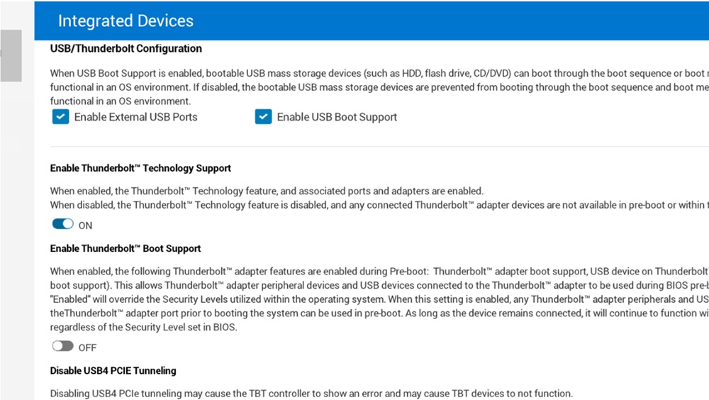 在 BIOS 中启用“Enable External USB Port”