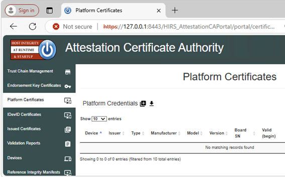 Platform Certificates -sivu