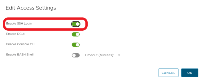 Screenshot of SSH toggle