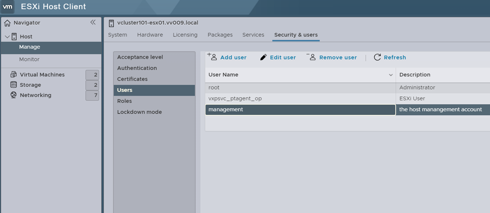 Screenshot of host UI